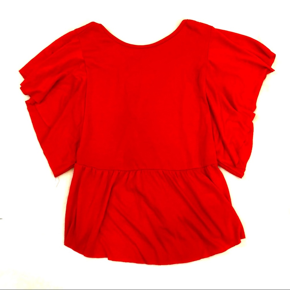 New Elodie Red Flutter Sleeve Blouse with Lace Up Back Bow Detail size XS